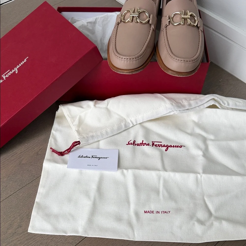 Salvatore Ferragamo Tan Loafers with Gold Accents - Picture 7 of 8